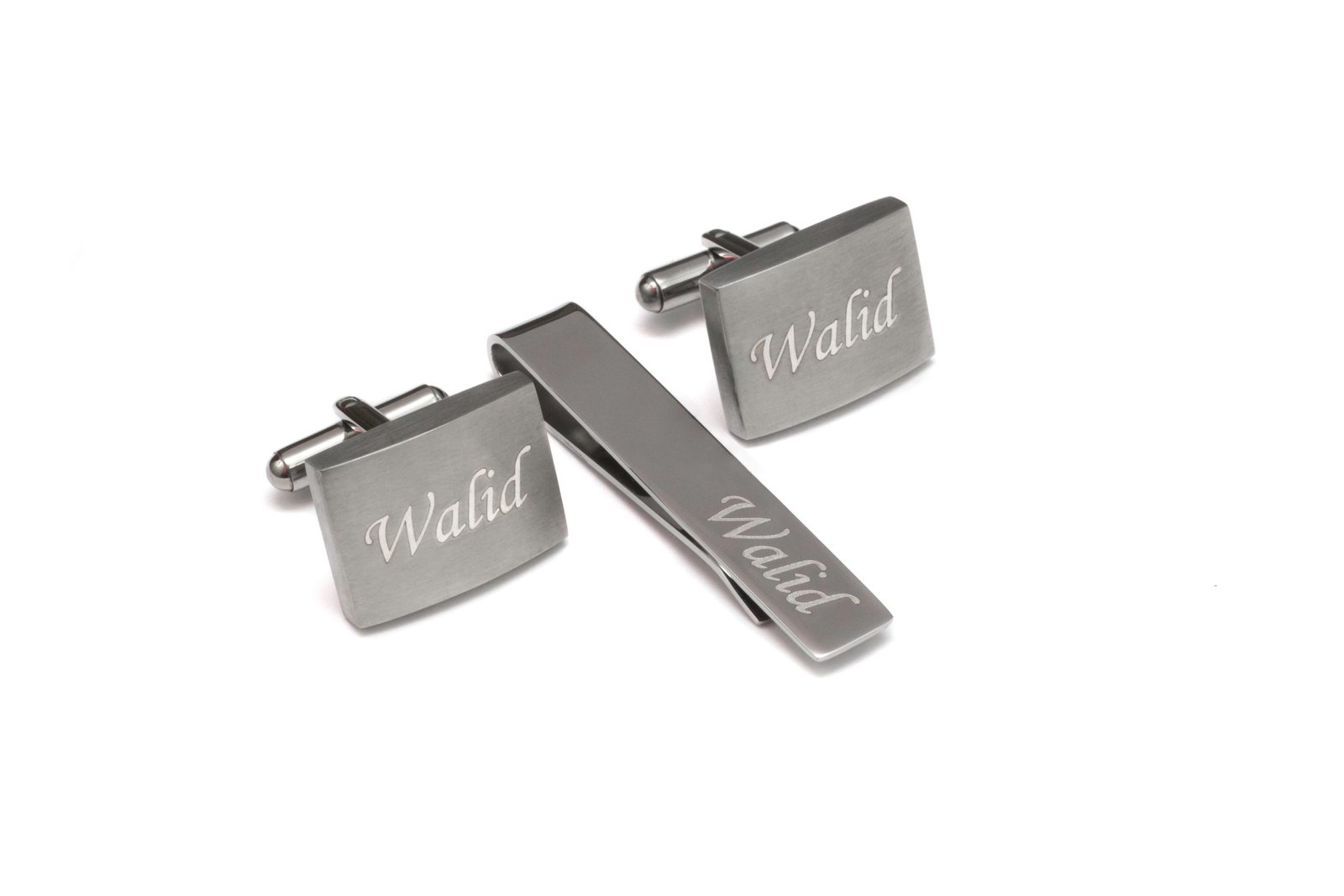 Tie Bar + Cufflinks Silver Laser Engraving GO Stylish